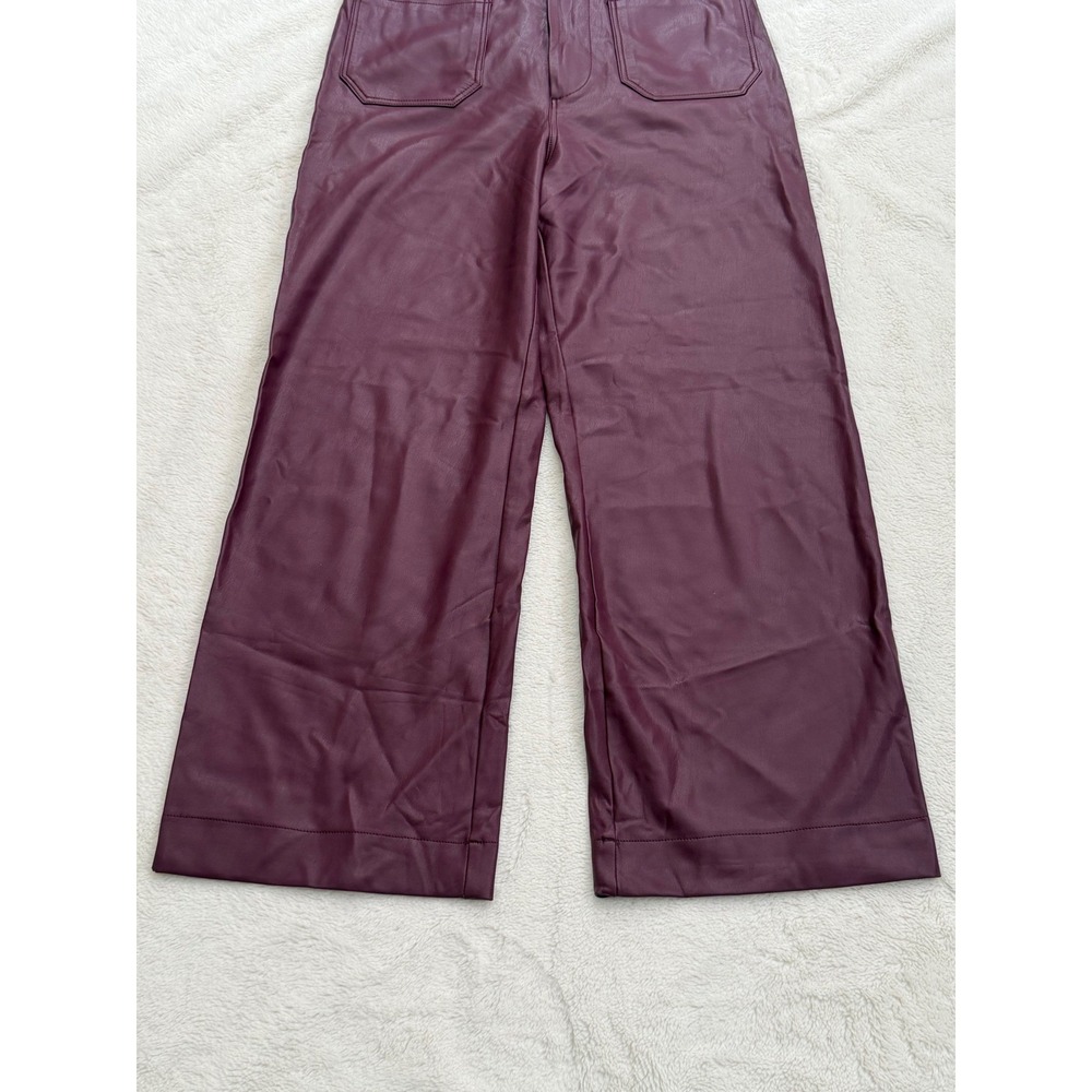 Maeve Anthropologie Colette Cropped Faux Leather Wide Leg Pants Burgundy Plum 28 - Picture 4 of 12